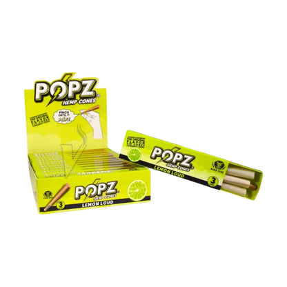 POPZ Hemp Cones packaging with lemon flavor on a white background