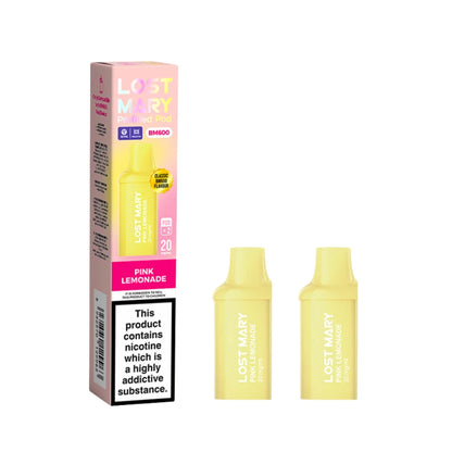 Two Lost Mary BM600 vape refill pods in "Pink Lemonade" flavour with colourful packaging on a white background.