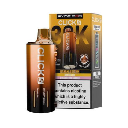 Pyne Pod Click S Pod in Banana Edition beside packaging on a white background.