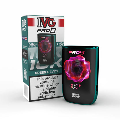 IVG Pro 2 vape device in "green" colour with packaging on a white background,
