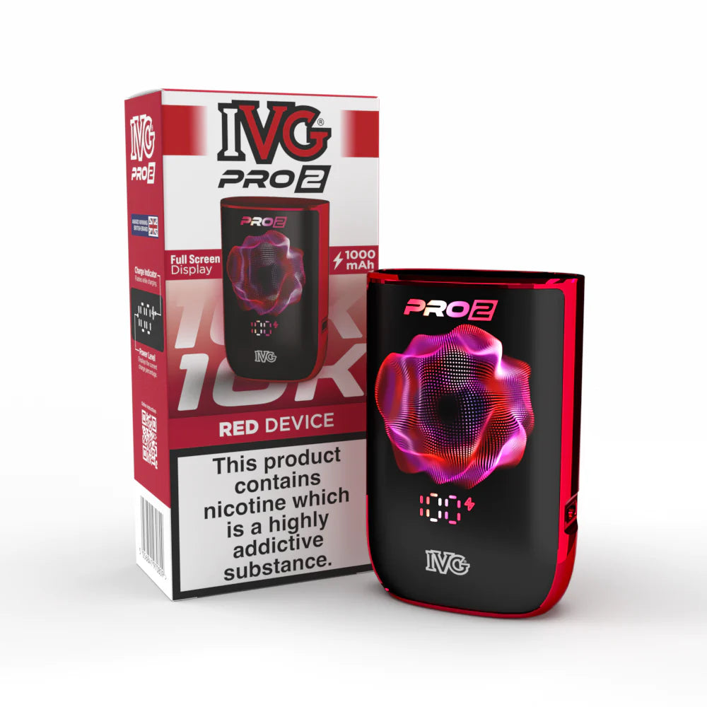 IVG Pro 2 vape device in "red" colour with packaging on a white background,