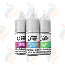Three Pukka Juice 5000+ E-liquids on a white background with UK Vape Supply Logo