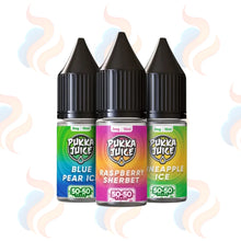 Three Pukka Juice E-liquids on a white background with UK Vape Supply Logo