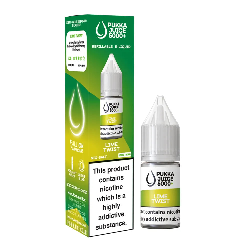 Pukka Juice 5000 Lime Twist e-liquid bottle and packaging on a white background