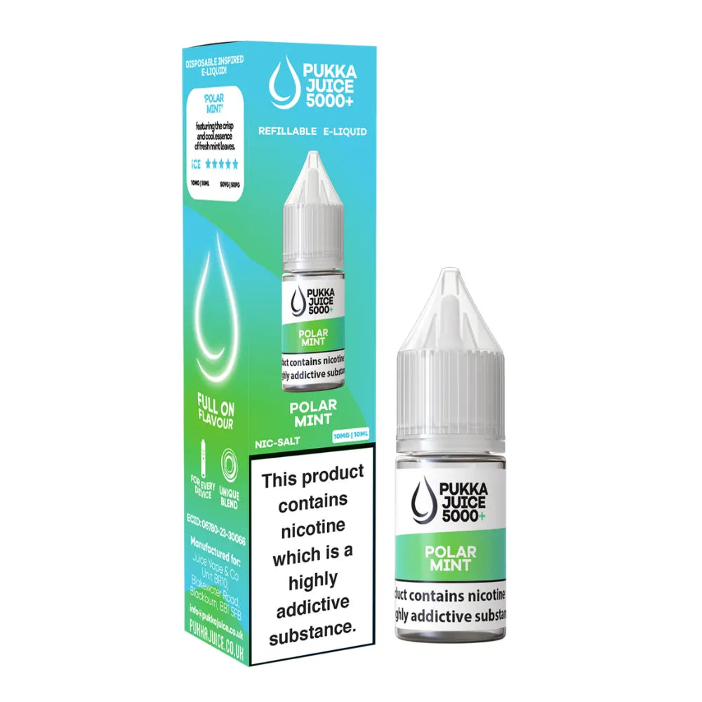 Pukka Juice 5000 Polar Mint e-liquid bottle and packaging on a white background
