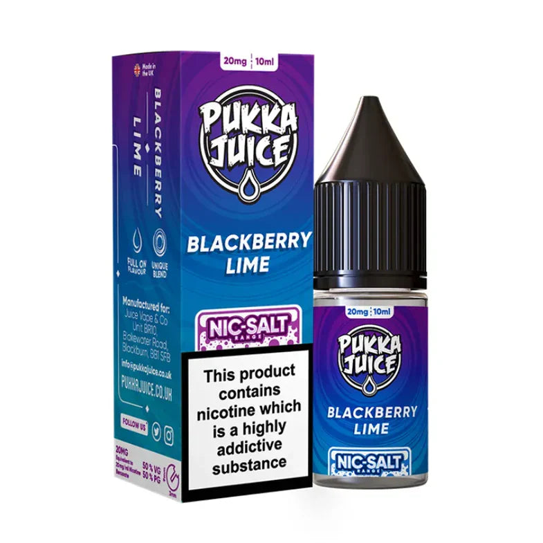 Pukka Juice Blackberry Lime e-liquid packaging on a white background