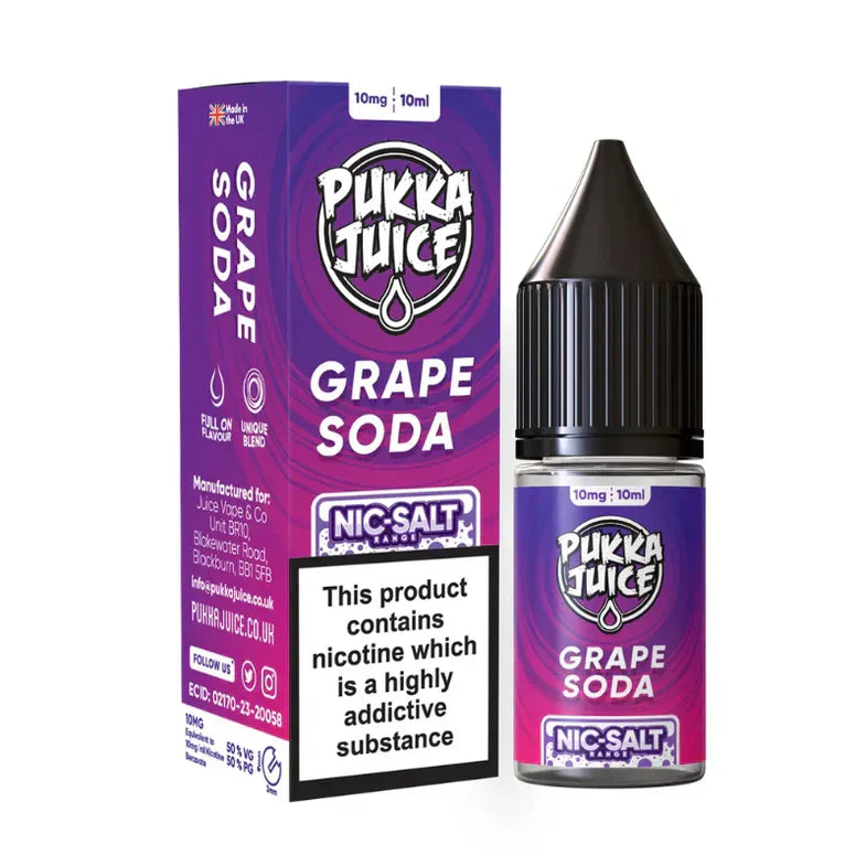 Pukka Juice Grape Soda e-liquid packaging on a white background
