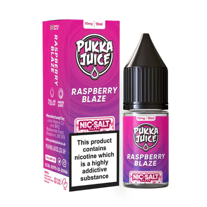Pukka Juice Raspberry Blaze e-liquid bottle and packaging on a white background