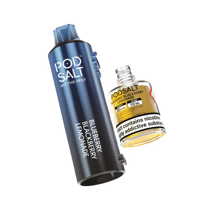 Pyne Pod Click 50k Refill pod and prefilled container in "Blueberry Blackberry Lemonade" flavour on a white background.