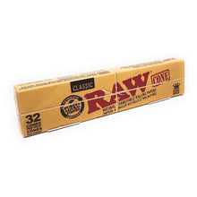 Box of Raw rolling cones on a white background