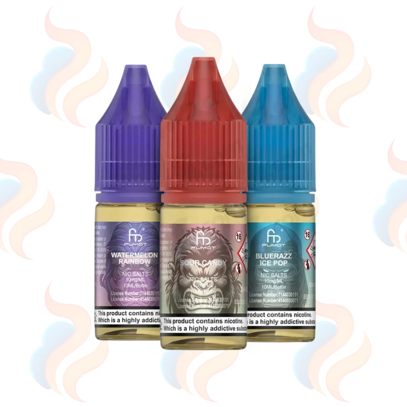 Three R and M Tornado 7000 E-liquids on a white background with UK Vape Supply Logo