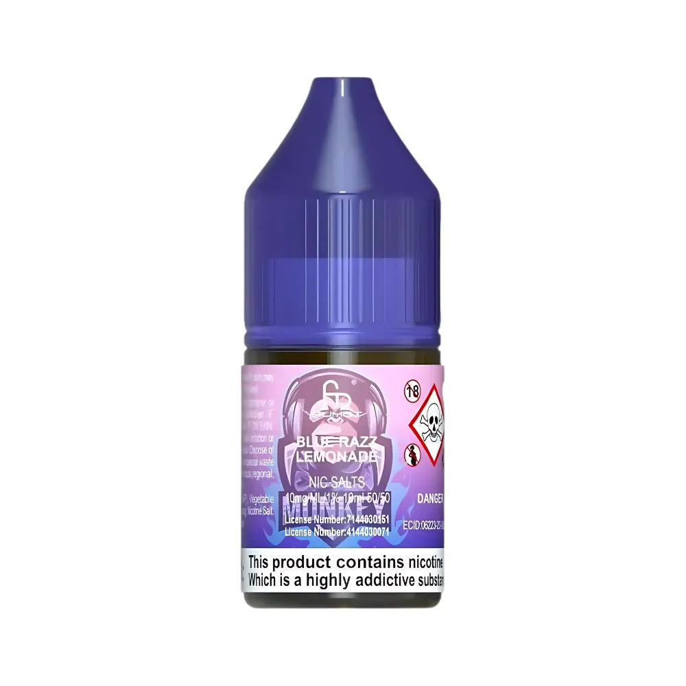 R&M Tornado 7000 Salts blue razz lemonade vape juice bottle with label on a white background