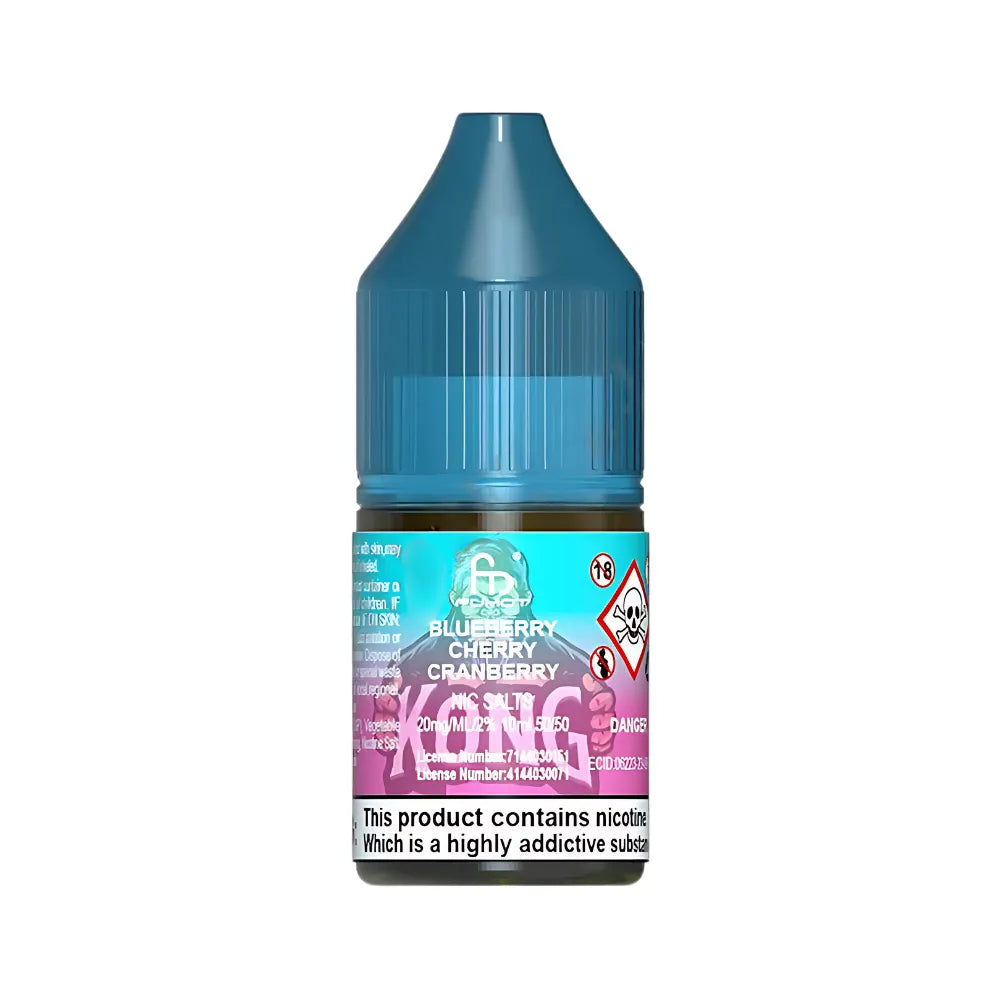 R&M Tornado 7000 Salts blueberry cherry cranberry Vape juice bottle with blue cap and colorful label on a white background