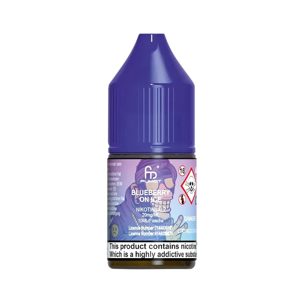 R&M Tornado 7000 Salts Blueberry on Ice vape juice bottle with purple cap and label on a white background