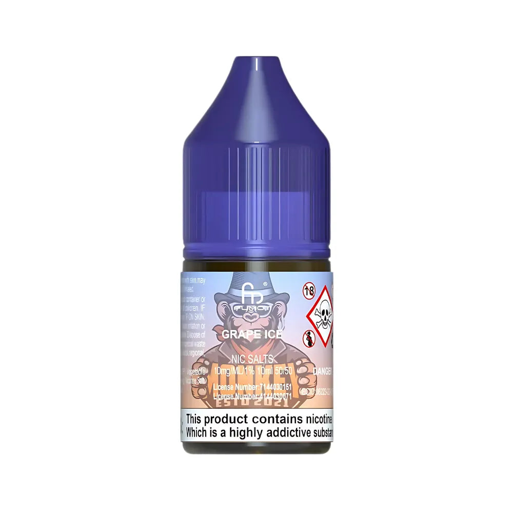 R&M Tornado 7000 Salts Vape juice bottle with grape ice and colorful label on a white background