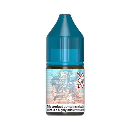R&M Tornado 7000 Salts mango on ice bottle of vape juice with a label on a white background