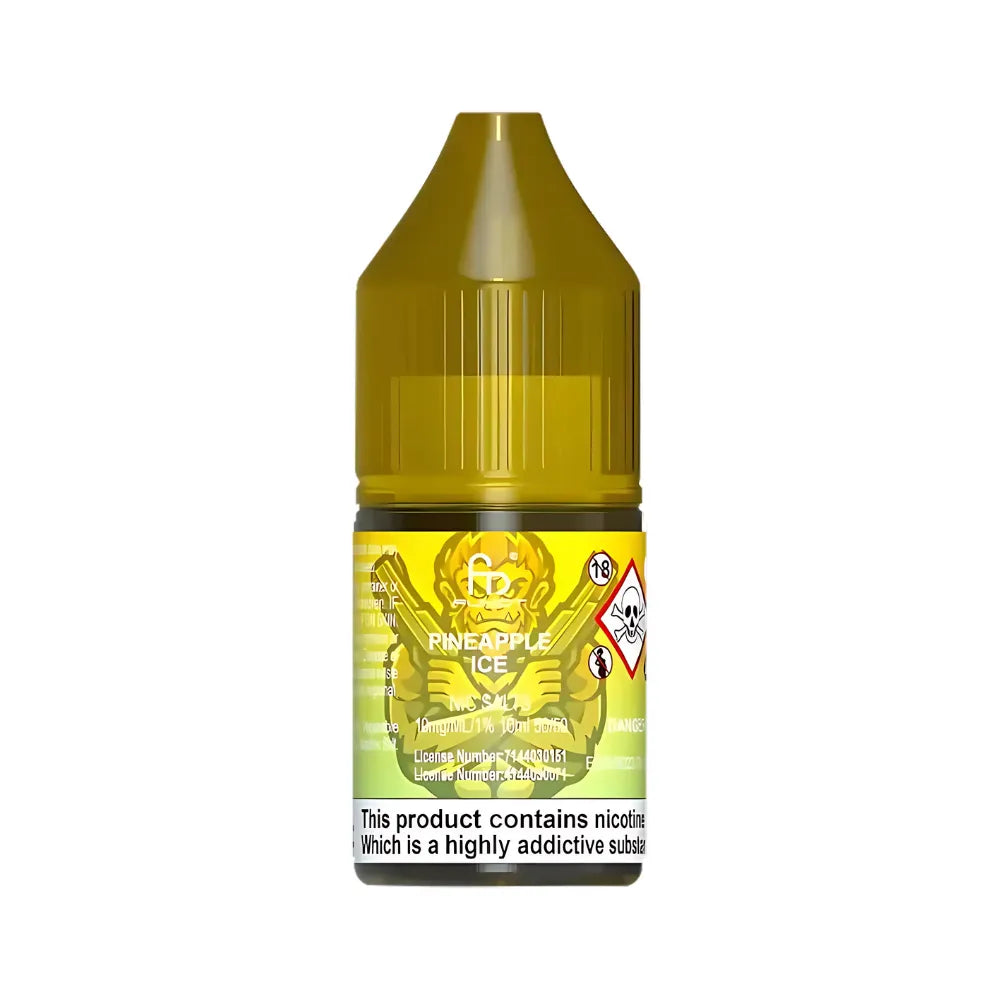 R&M Tornado 7000 Salts bottle of pineapple-flavored e-liquid on a white background