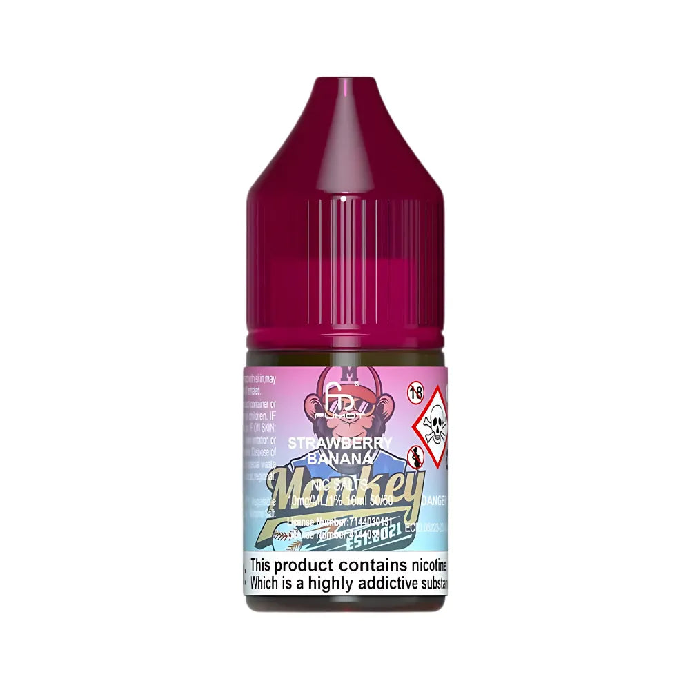 R&M Tornado 7000 Salts Strawberry Banana Monkey vape juice bottle on a white background