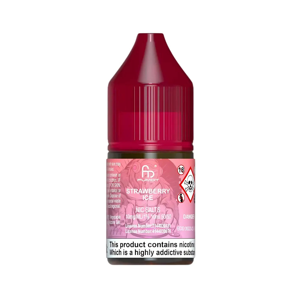 R&M Tornado 7000 Salts Bottle of strawberry ice-flavored e-liquid with a pink label on a white background