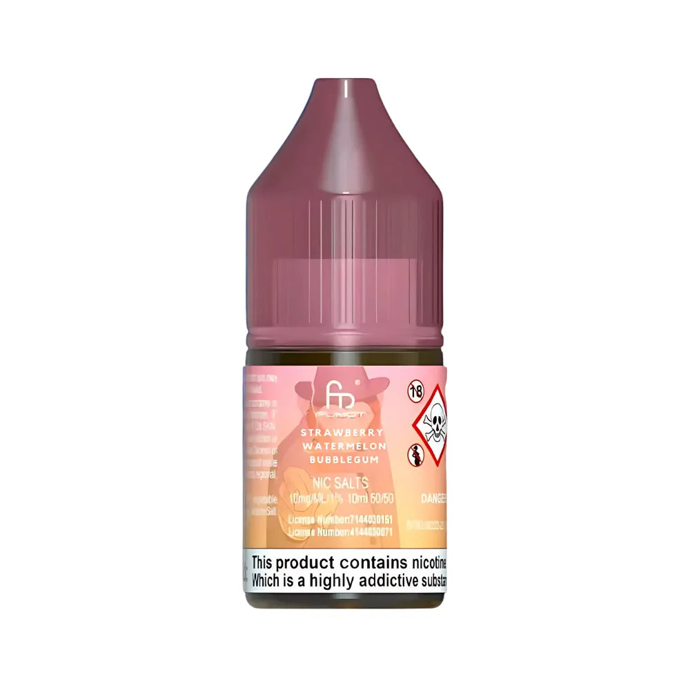 R&M Tornado 7000 Salts strawberry watermelon bubblegum Vape juice bottle with label on a white background
