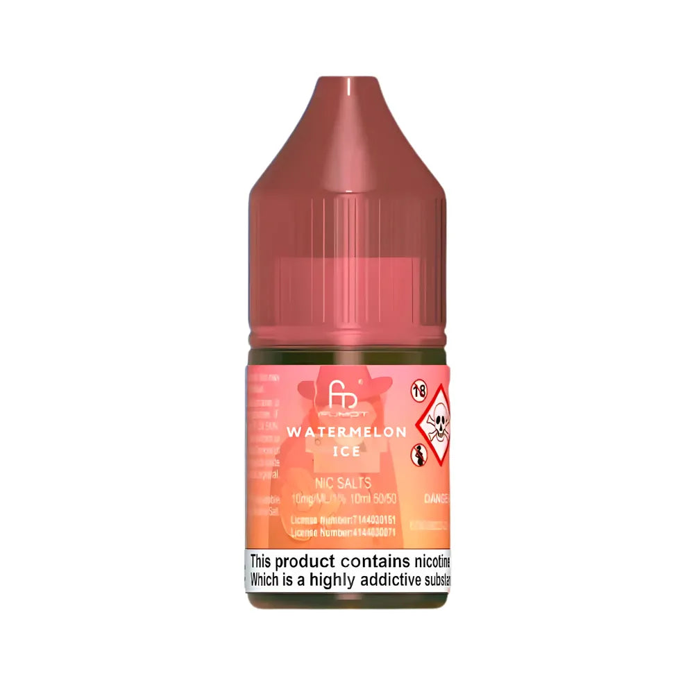 R&M Tornado 7000 Salts Bottle of watermelon ice flavor e-liquid with a pink label on a white background