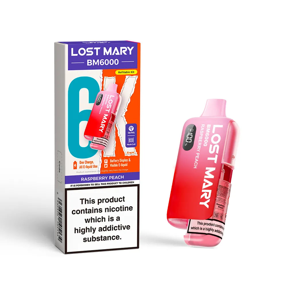 Lost Mary vaping device and packaging on a white background