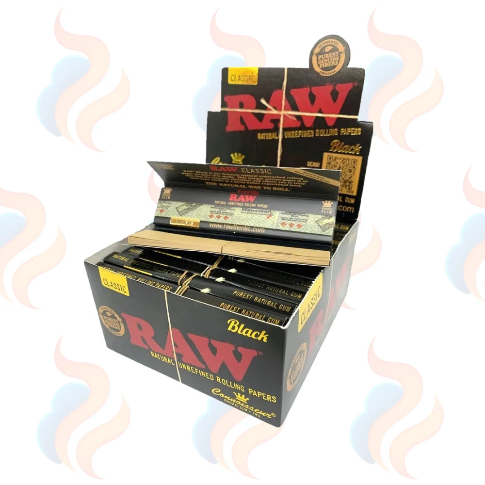Raw Black Connoisseur Papers With Tips 24pcs on a white background