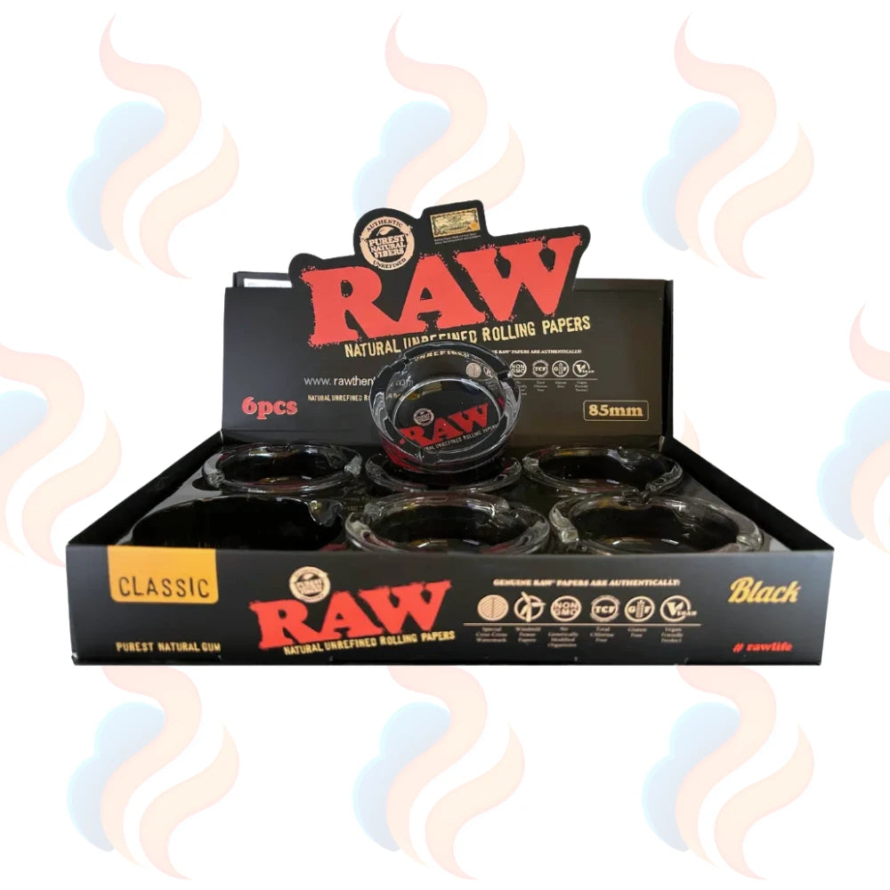 RAW Classic Black Glass Ashtray – Heavy Duty Smoking Ashtrays on a white background
