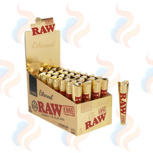 RAW Ethereal Pre-Rolled Cones 1¼ – Ultra-Thin Papers (Box of 32 Packs) on a white background