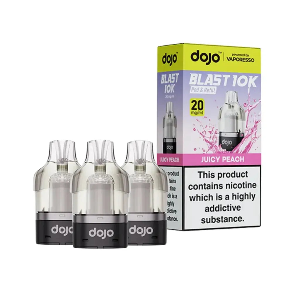  dojo blast 10k vape cartridges and packaging on a white background