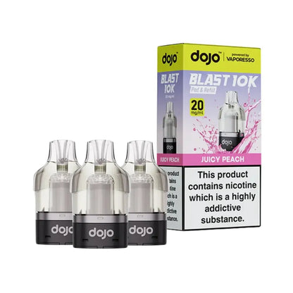  dojo blast 10k vape cartridges and packaging on a white background
