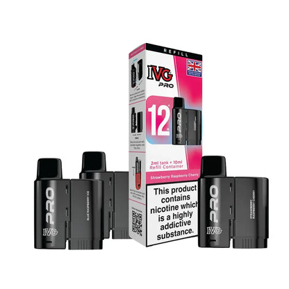 IVG Pro pod strawberry raspberry cherry with packaging on a white background