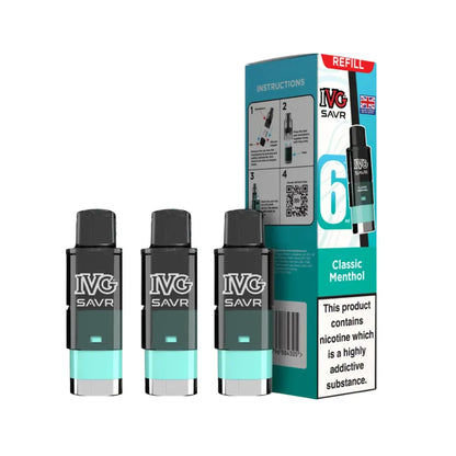 IVG SAVR vape refills and packaging on a white background