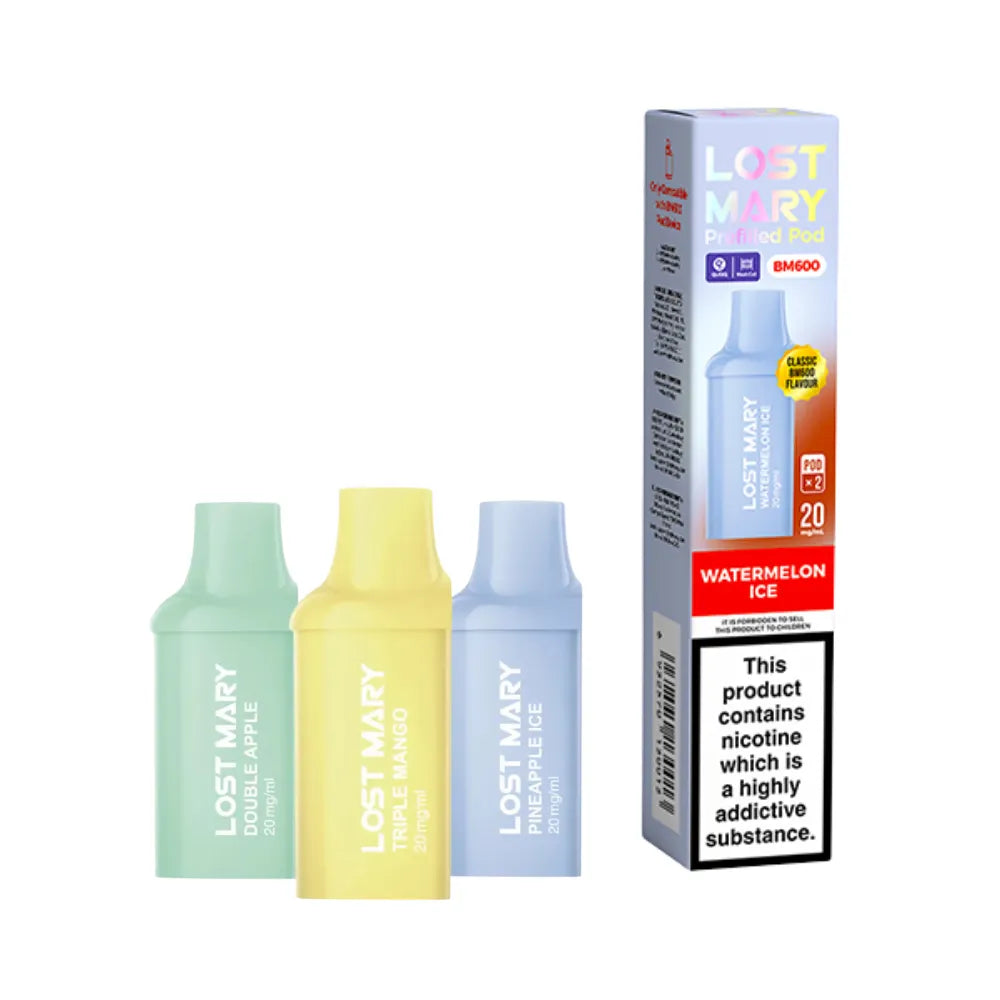 Lost Mary vape pods and packaging on a white background