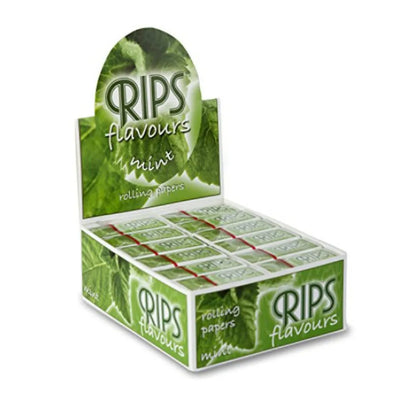 Box of RIPS mint rolling papers with green and white design