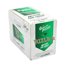 Box of 100 Rizla Medium Thin Green rolling papers on a white background