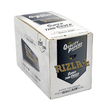 Box of 100 Rizla Super Thin Silver rolling papers on a white background