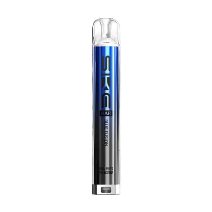 Blue and silver vape device on a white background