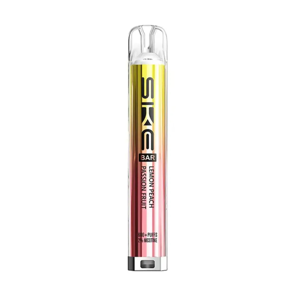SKE vape pen with lemon peach flavor on a white background