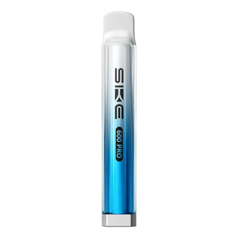 Blue and silver SIKM vape pen on a white background
