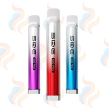 Three SKE 600 Pro vape devices in purple, red, and blue on a white background with UK Vape Supply Logo
