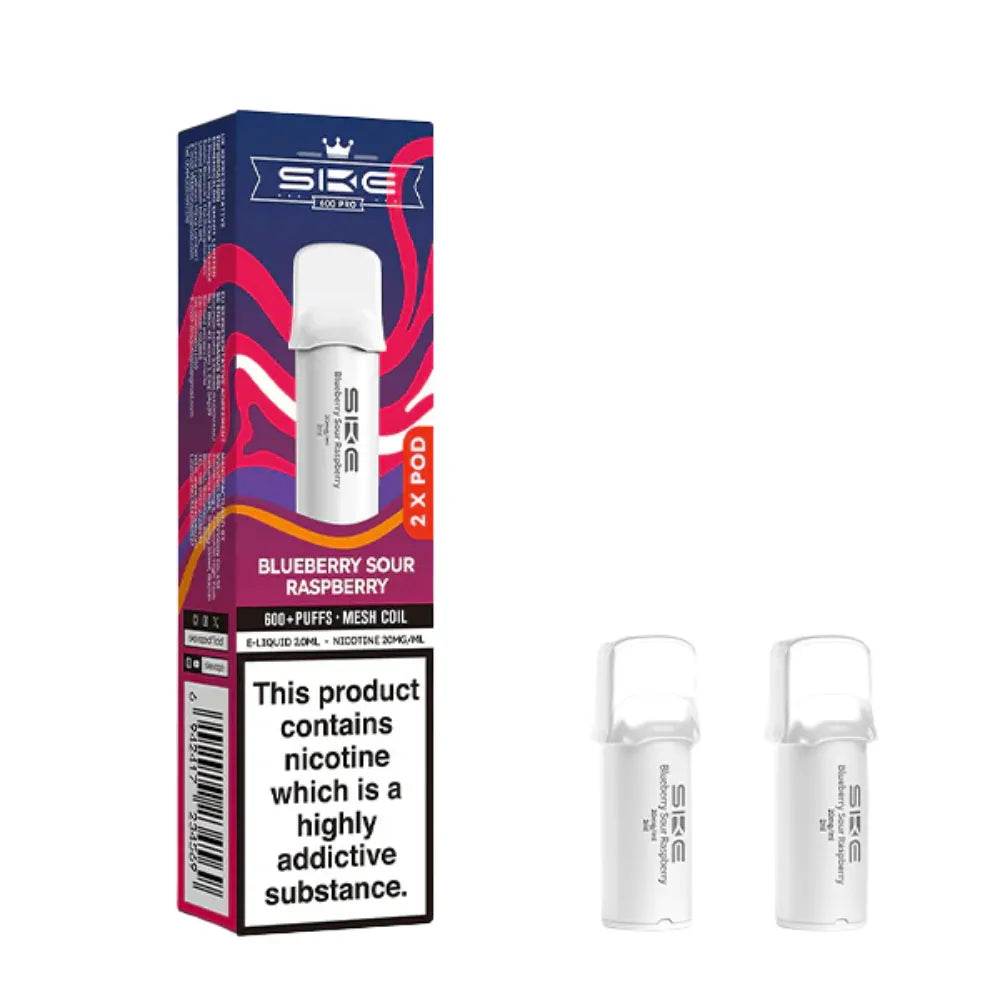 SKE pro 600 vape pods Blue Sour Raspberry and packaging on a white background