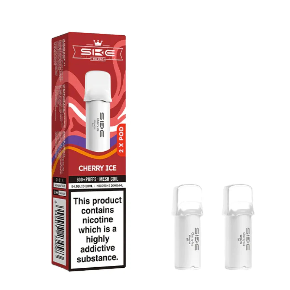SKE pro 600 vape pod packaging with cherry ice flavor on a white background