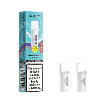 SKE pro 600 vape pods Fresh Menthol Mojito and packaging on a white background