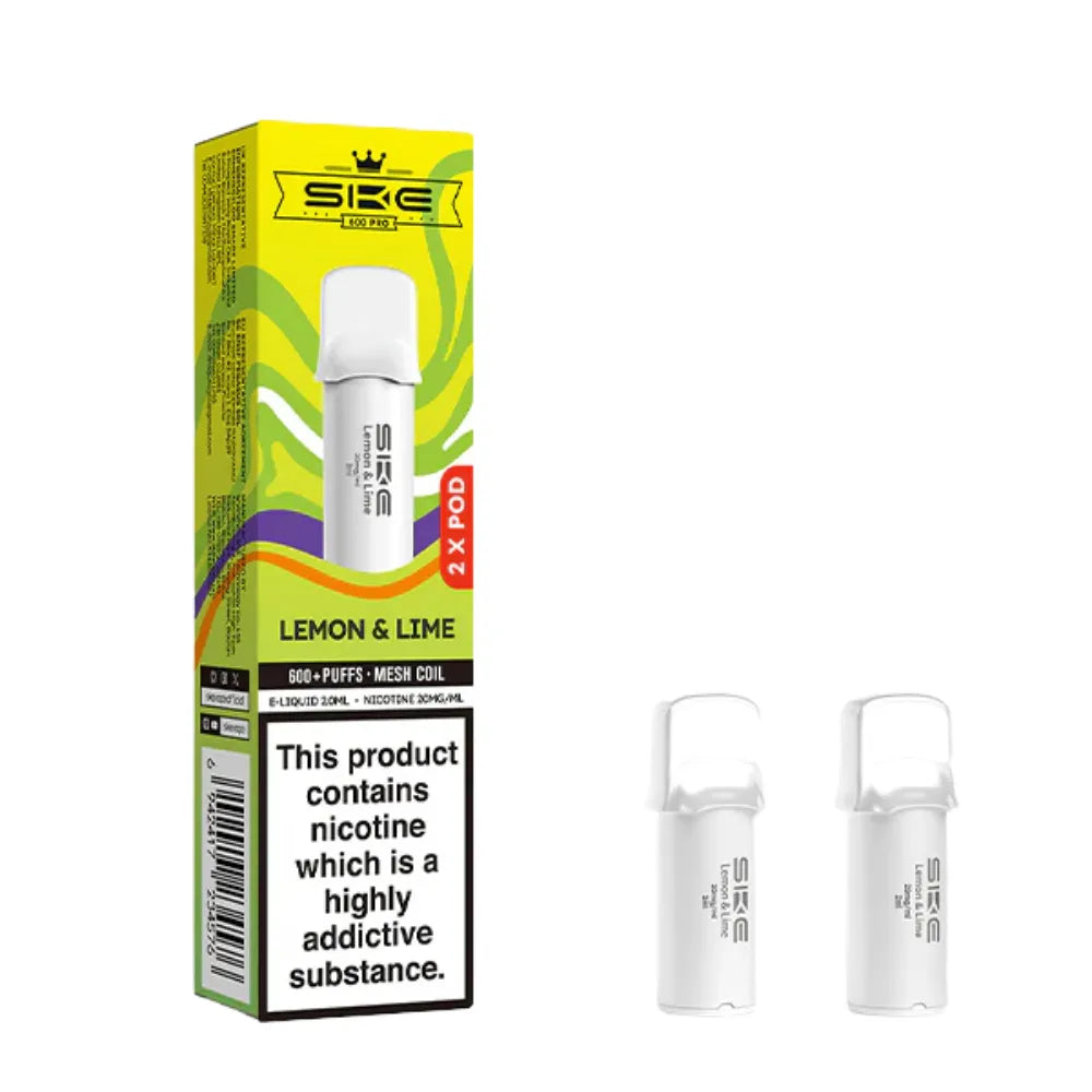 SKE pro 600 vape pod packaging with lemon and lime flavour on a white background