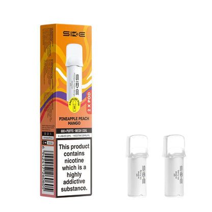 SKE pro 600 vape pods Pineapple Peach Mango and packaging on a white background