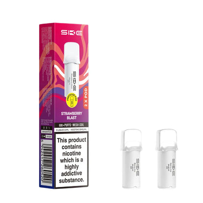 SKE pro 600 vape pods Strawberry Blast and packaging on a white background
