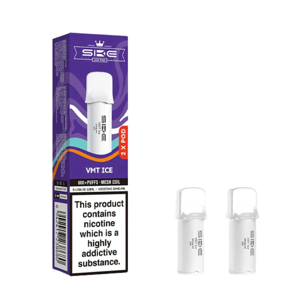 SKE pro 600 vape pods VMT Ice and packaging on a white background