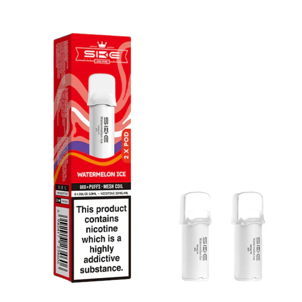 SKE pro 600 vape pods Watermelon Ice and packaging on a white background