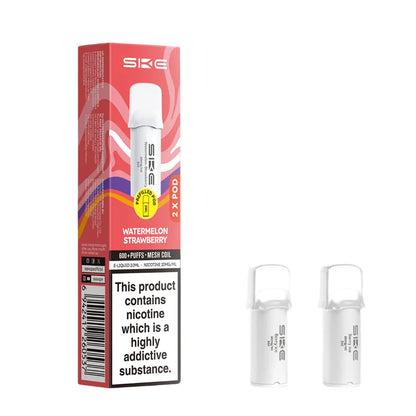 SKE pro 600 vape pods Watermelon Strawberry and packaging on a white background